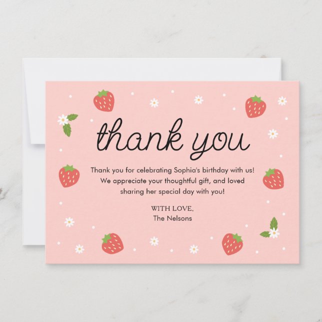 Strawberry Birthday Party Thank You Card (Front)