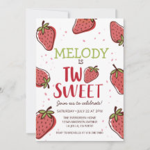 Strawberry Birthday Party •  Two Sweet Invitation