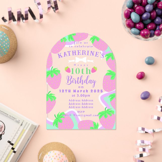Strawberry Birthday Pastel Invitation card (Insitu (Celebration))