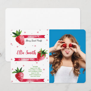 Strawberry Birthday Photo Invitation