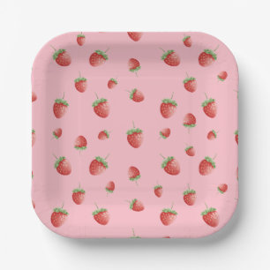 Strawberry Birthday Pink Paper Plate