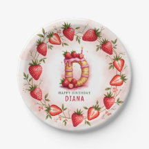 Strawberry Birthday Plate Letter D Cake Design