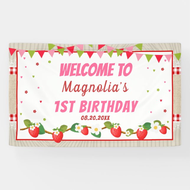 Strawberry Birthday Red Camco Blanket Backdrop Banner (Horizontal)