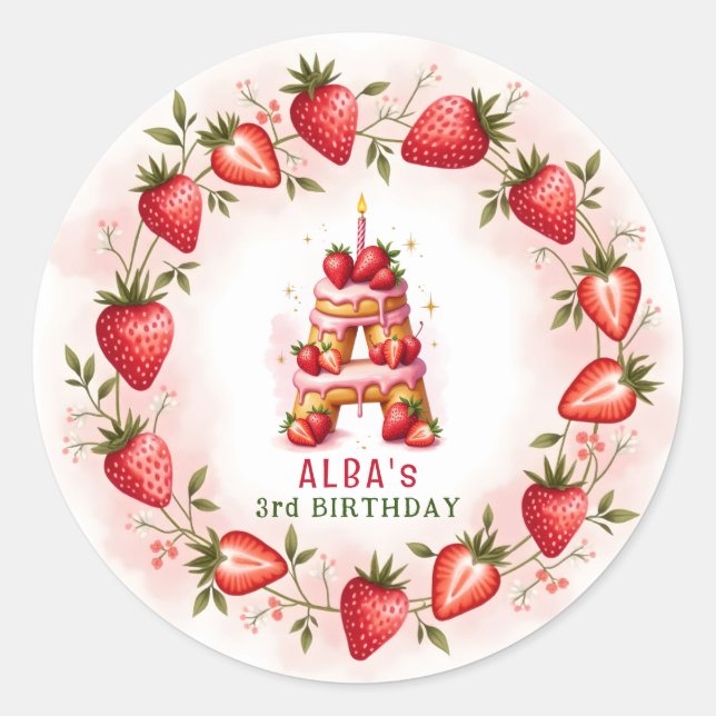 Strawberry Birthday Sticker Letter A Cake (Front)