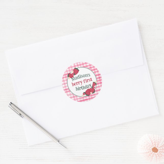 Strawberry Birthday Sticker or Favour Tag (Envelope)