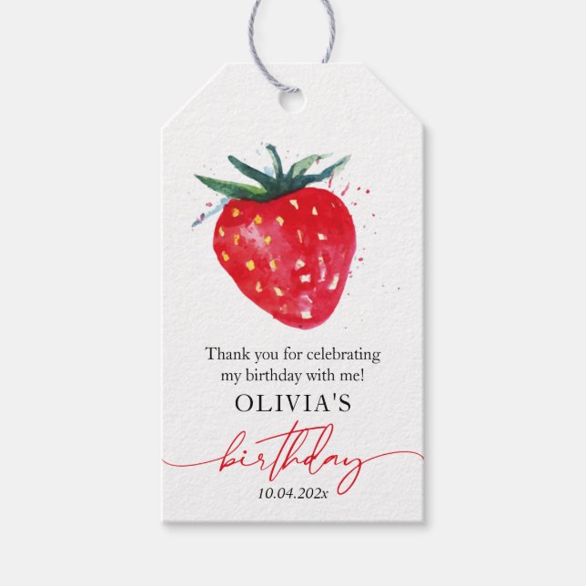 Strawberry Birthday Thank you Favour Gift Tag  (Front)