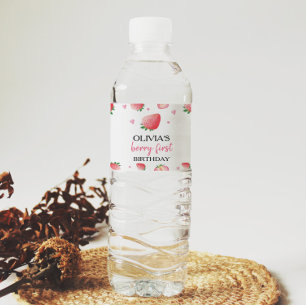 Strawberry Birthday Water Bottle Label 