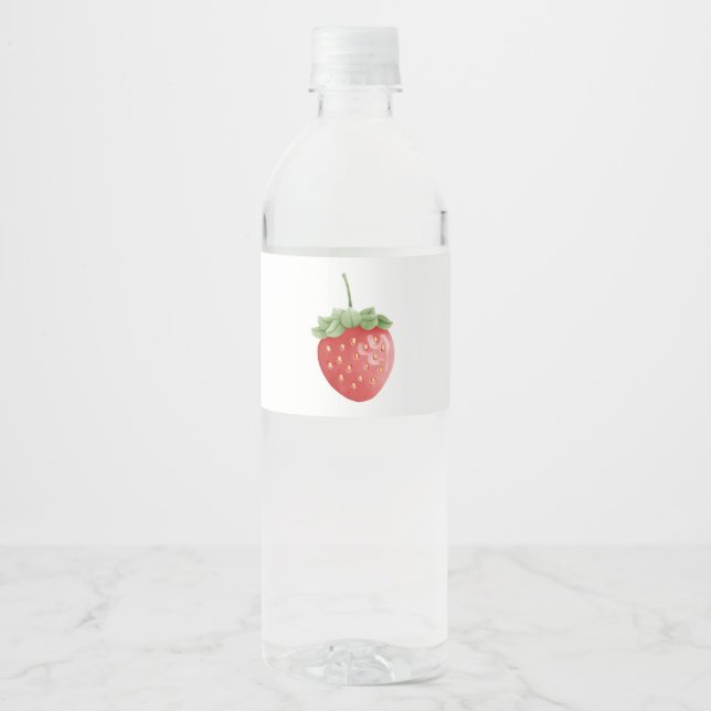 Strawberry Birthday White Water Bottle Label (Front)