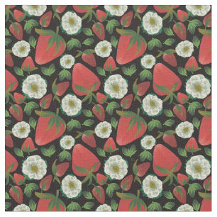 Strawberry Black Floral Pattern Fabric