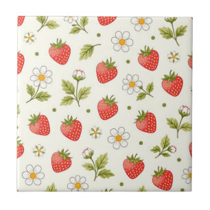 Strawberry Blossom Summer Pattern Ceramic Tile