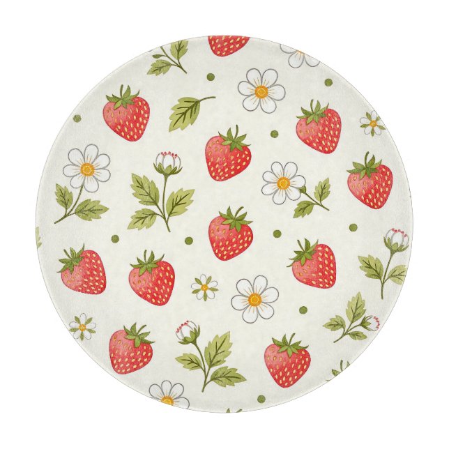 Strawberry Blossom Summer Pattern Cutting Board (Front)