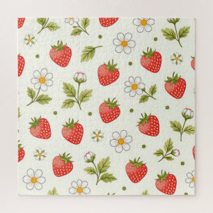 Strawberry Blossom Summer Pattern Jigsaw Puzzle