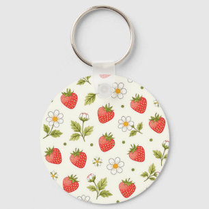 Strawberry Blossom Summer Pattern Key Ring