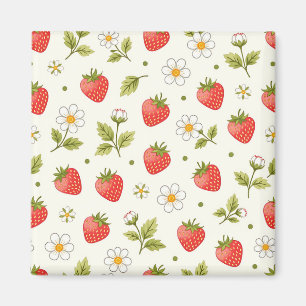 Strawberry Blossom Summer Pattern Magnet