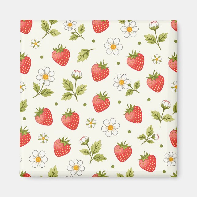 Strawberry Blossom Summer Pattern Magnet (Front)