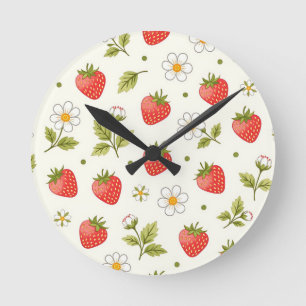 Strawberry Blossom Summer Pattern Round Clock