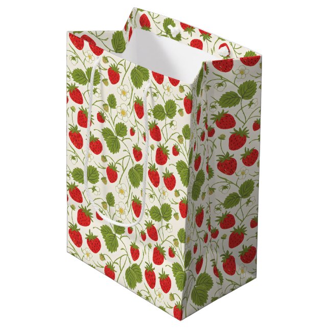 Strawberry Blossoms and Berries Pattern Medium Gift Bag (Front Angled)