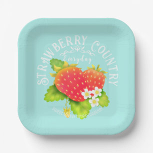 Strawberry Blue Design. Paper Plate