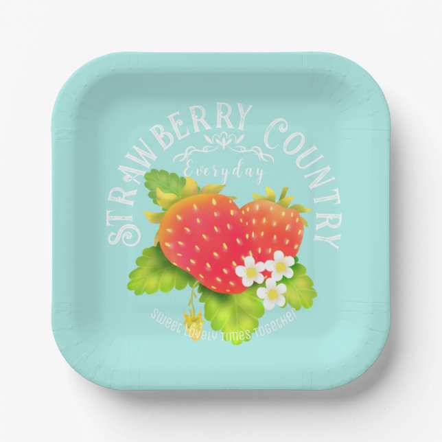 Strawberry Blue Design. Paper Plate (Front)