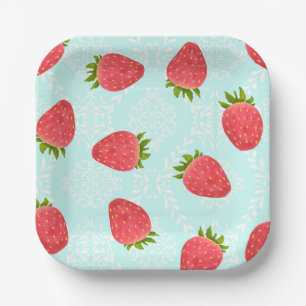 Strawberry Blue Paper Plate