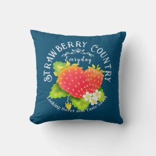 Strawberry Blue Throw Pillow