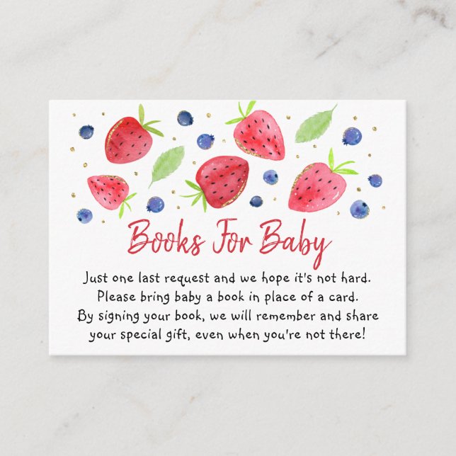 Strawberry Blueberry Baby Shower Book Request Enclosure Card (Front)
