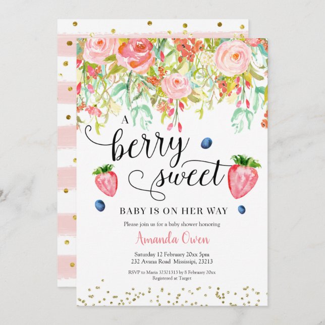 Strawberry Blueberry Baby Shower Invitation (Front/Back)