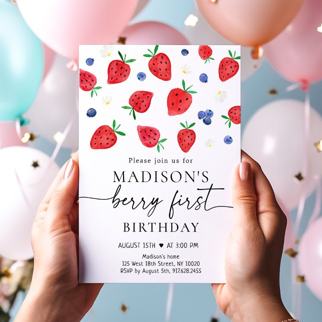 Strawberry Blueberry Berry First Birthday Invitation (Creator Uploaded)