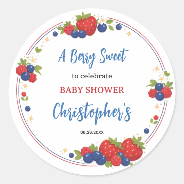 Strawberry Blueberry Berry Sweet Baby Shower Classic Round Sticker (Front)