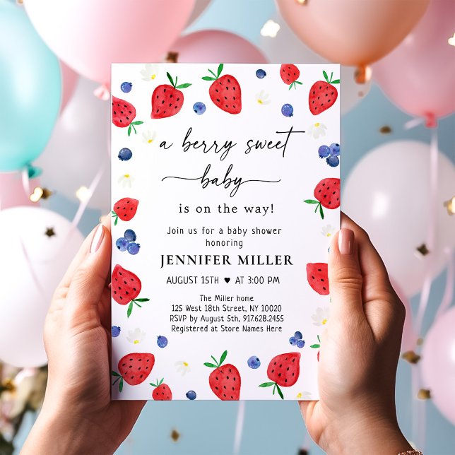 Strawberry Blueberry Berry Sweet Baby Shower Invitation (Creator Uploaded)