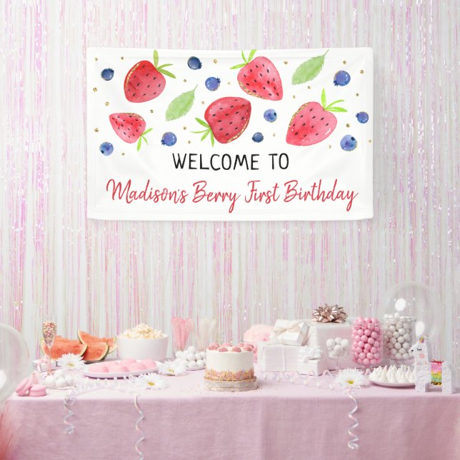 Strawberry Blueberry Berry Sweet Birthday Banner (Party)