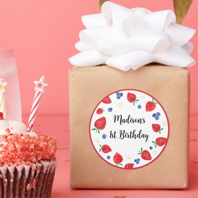Strawberry Blueberry Berry Sweet Birthday Classic Round Sticker (Party)