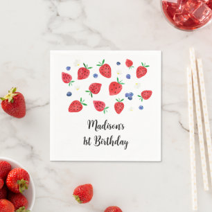 Strawberry Blueberry Berry Sweet Birthday Napkin