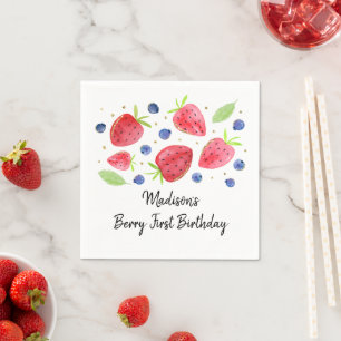 Strawberry Blueberry Berry Sweet Birthday Napkin