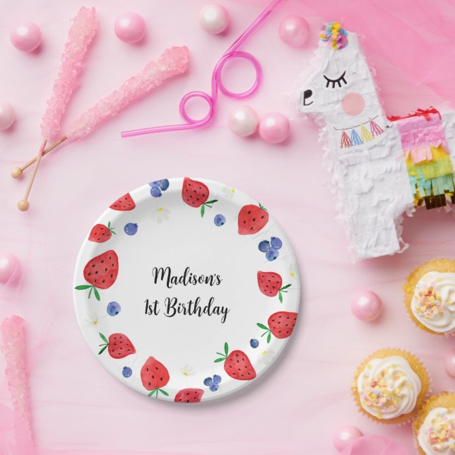 Strawberry Blueberry Berry Sweet Birthday Paper Plate (Party)