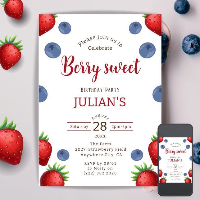 Strawberry Blueberry Girl Birthday Invitation card (Creator Uploaded)