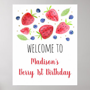 Strawberry Blueberry Watercolor Birthday Welcome Poster