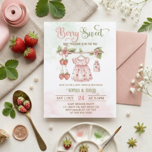 Strawberry Boho Clothes Girl Baby Shower   Invitation