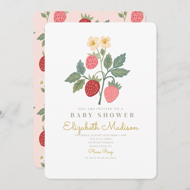 Strawberry Bouquet Blossom Baby Shower Invitation (Front/Back)