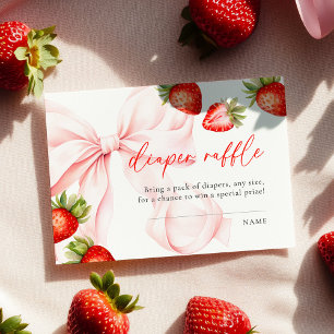 Strawberry Bow Baby Shower Diaper Raffle Enclosure Card