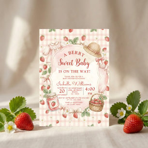 Strawberry bow baby shower First Berry Sweet Invitation