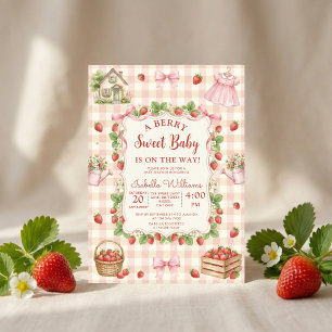 Strawberry bow baby shower First Berry Sweet Invitation