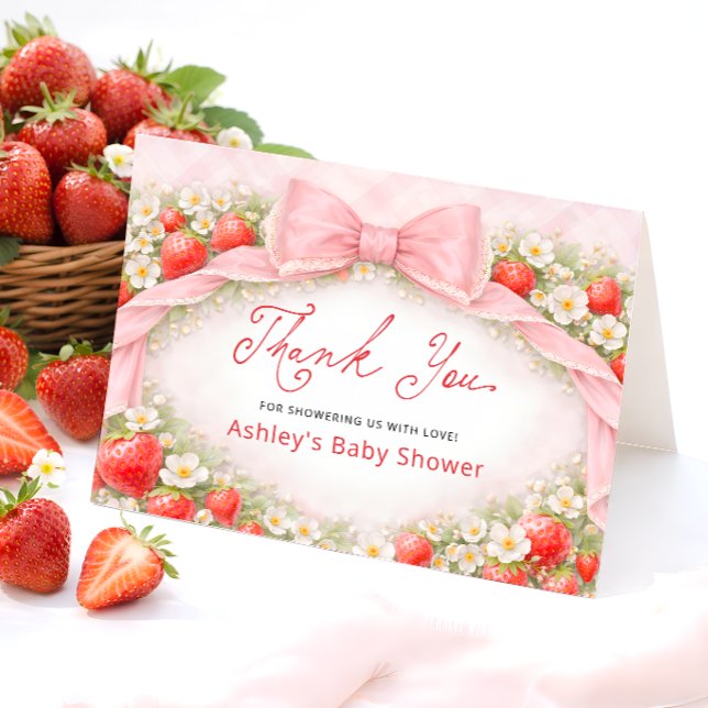 Strawberry Bow Baby Shower Thank You Card (Creator Uploaded)
