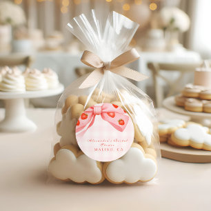 Strawberry Bow Bridal Shower Classic Round Sticker