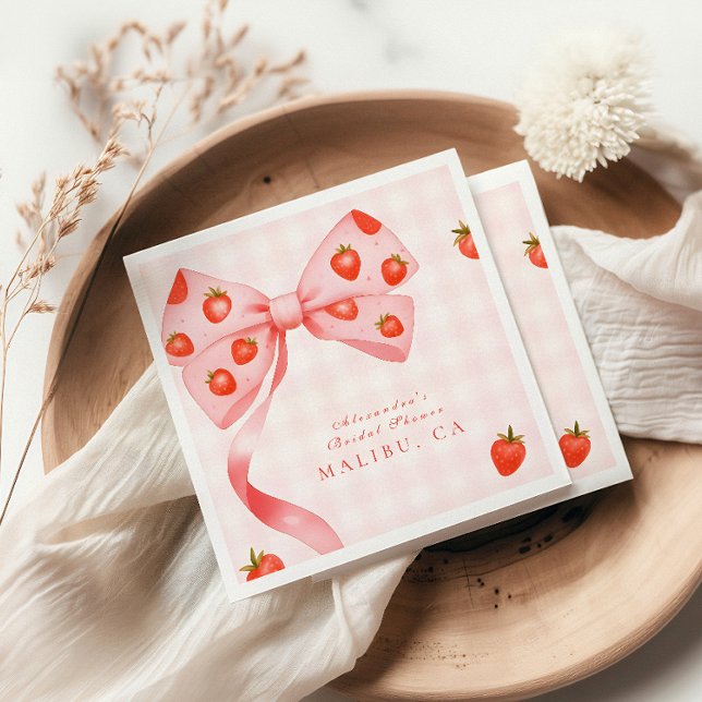Strawberry Bow Bridal Shower Napkin (Creator Uploaded)