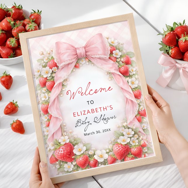 Strawberry Bow Coquette Baby Shower Welcome  Poster (Creator Uploaded)