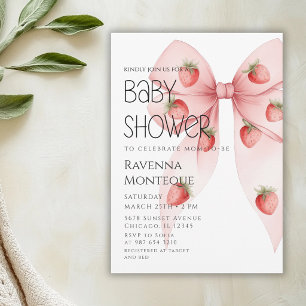 Strawberry Bow Luxury Personalised Baby Shower Invitation