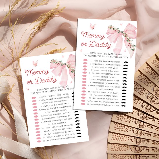 Strawberry Bow Mummy or Daddy Baby Shower Game (Creator Uploaded)