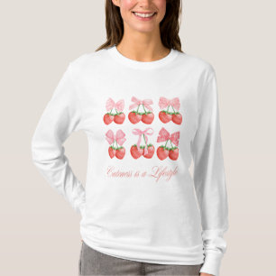 Strawberry & Bows Kawaii Design Long Sleeve T-Shirt