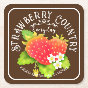 Strawberry Brown Square Paper Coaster